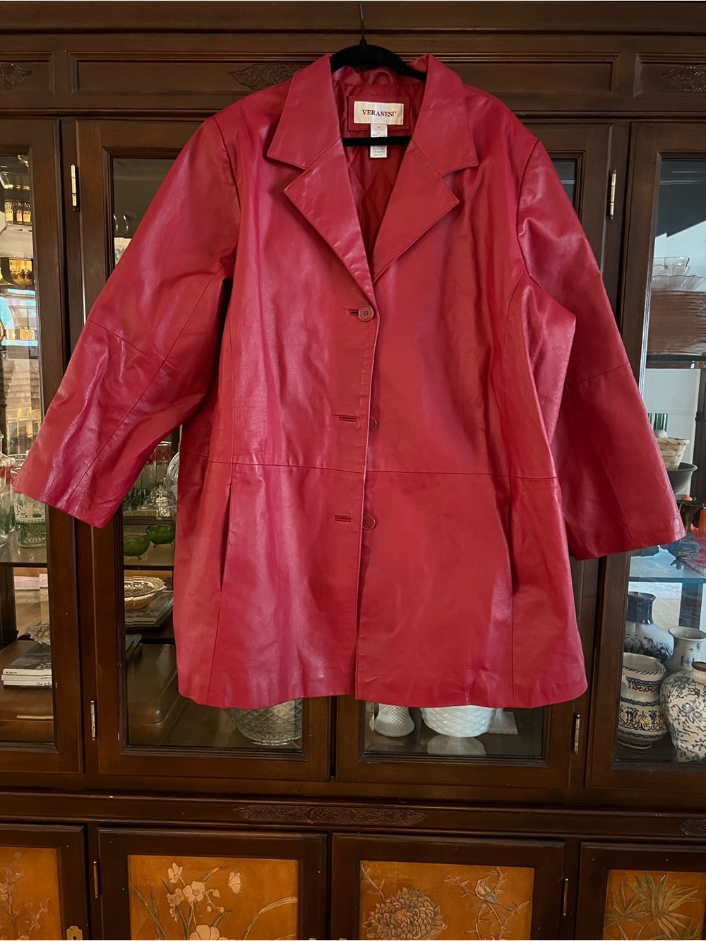 Veranesi vintage Red Leather Button-Front Coat